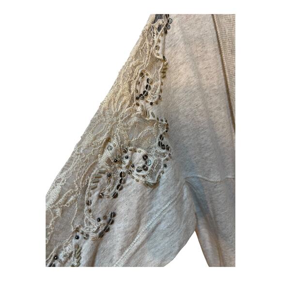 Soft Surroundings Beige Open Front 100% Cotton Lace Beaded Cardigan Size Medium - Picture 7 of 7
